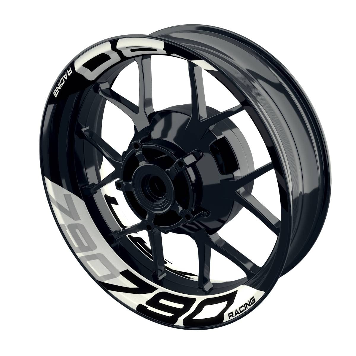 One-Wheel, 790 Racing, Felgenaufkleber Premium Geteilt, Passend Für KTM 790 Duke, Motiv: Halb Halb V2, Wheelsticker Motorrad, Felgenrandaufkleber GP, Weiss von One-Wheel