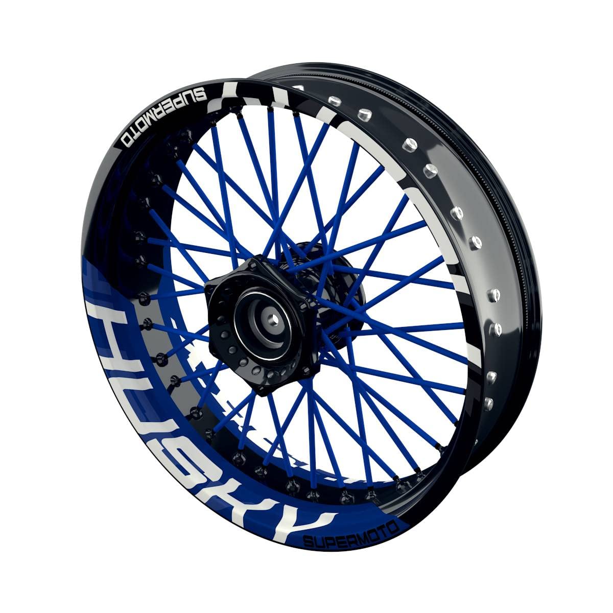 One-Wheel, Husky Supermoto, Felgenaufkleber Premium Geteilt, Passend Für alle Husqvarna Supermoto z.B. 701, Motiv: Halb Halb V2, Wheelsticker Motorrad, Felgenrandaufkleber GP, Blau von One-Wheel