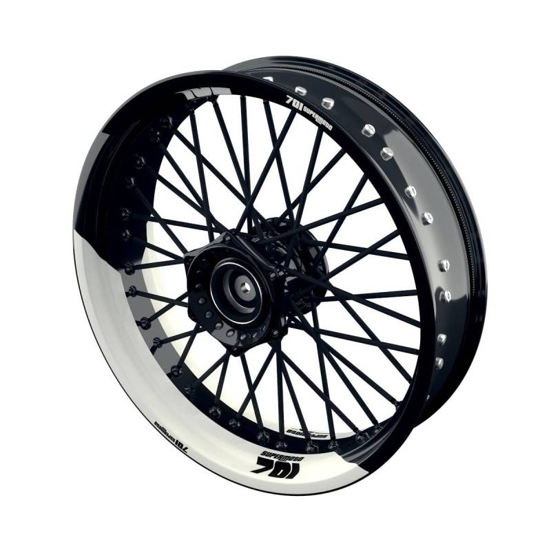 One-Wheel, Premium Felgenaufkleber passend für Husqvarna 701, Motiv: 701 Supermoto halb halb geteilt, Felgenrandaufkleber GP, Wheelsticker Motorrad, Farbe: Weiss von One-Wheel