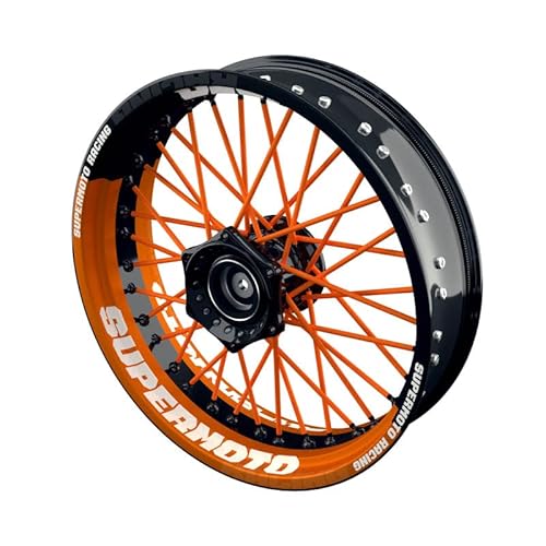 One-Wheel, Premium Felgenaufkleber passend für alle Supermoto, Motiv: Supermoto V1, Felgenrandaufkleber GP, Wheelsticker Motorrad, Farbe orange von One-Wheel