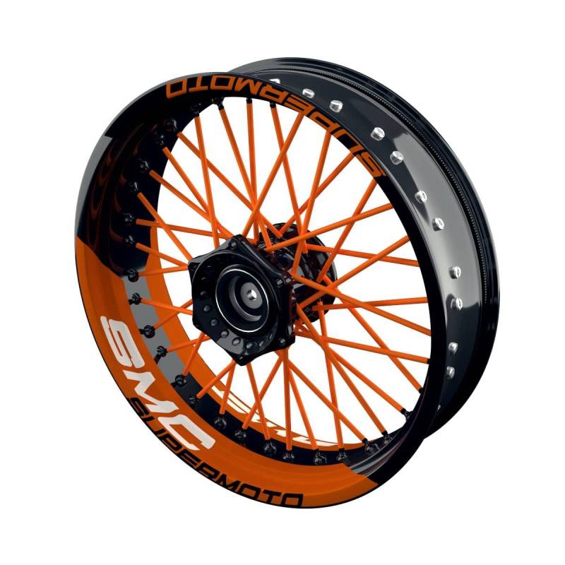 One-Wheel, SMC, Felgenaufkleber Premium Geteilt, Passend Für KTM SMC 690, Motiv: Halb Halb V2, Wheelsticker Motorrad, Felgenrandaufkleber GP, Orange von One-Wheel