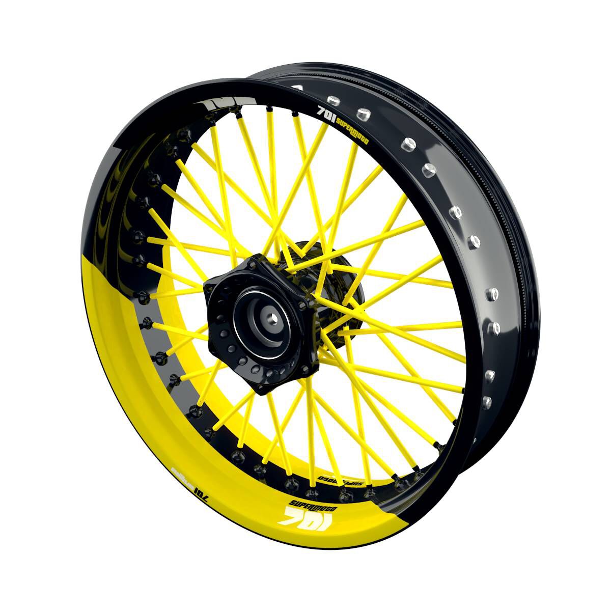 One-Wheel Felgenaufkleber 701 Supermoto geteilt halb halb gelb matt von One-Wheel