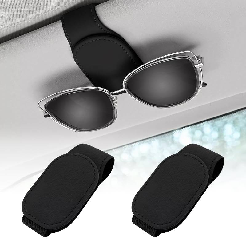 OneNine Brillenhalter für Auto, 2 Stück Magnet Sonnenbrillenhalter Auto, Brillenhalterung Auto, Universal Leder Sonnenbrillen Halterung für Auto Visier Zubehör, Ticket Clip von OneNine