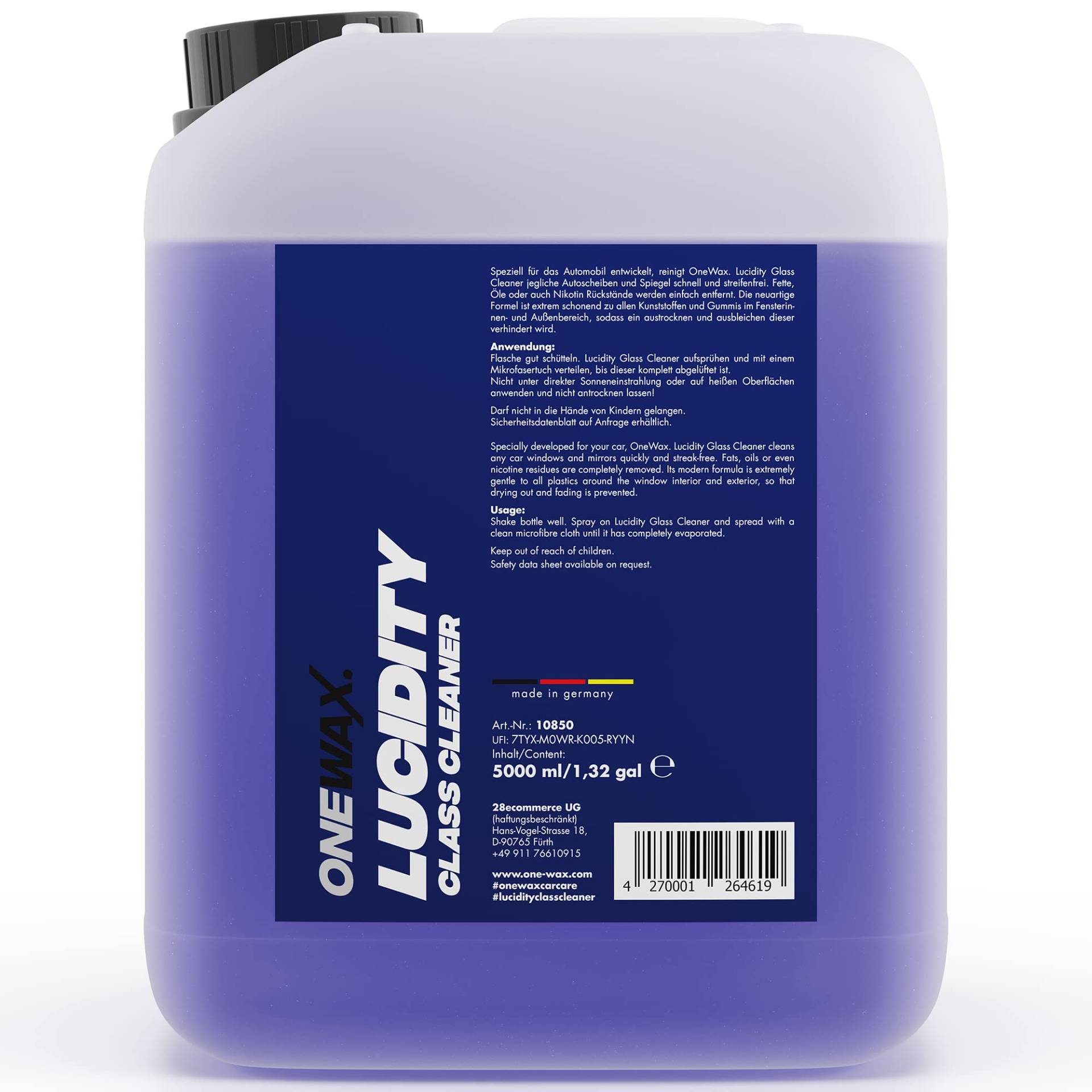 OneWax Lucidity Glass Cleaner Glasreiniger 5 Liter Nachfüllkanister für Streifenfreie Scheibenreinigung (1 STK) (5000ml) von OneWax