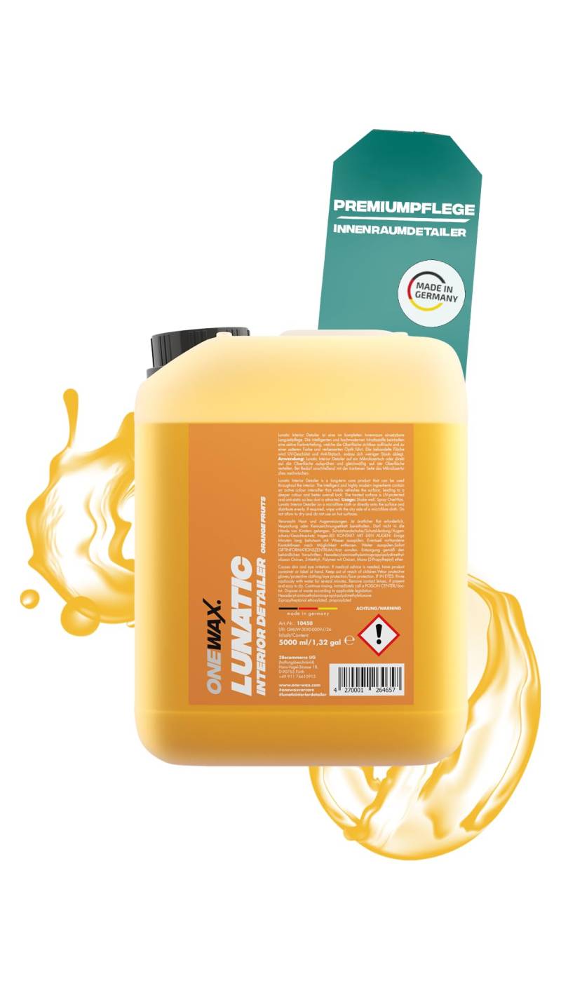 OneWax Lunatic Cockpitpflege 5L – Auto Cockpitreiniger & Pflege für Kunststoffteile, Schützt & Reinigt alle Oberflächen im Innenraum mit Orangen Duft (5 Liter Kanister) von OneWax