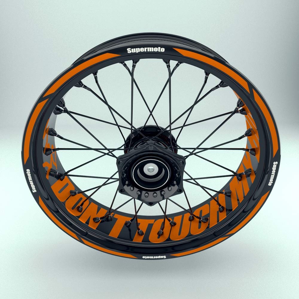 Felgenaufkleber Supermoto 17 Zoll | Felgenbettaufkleber Dont Touch für 32 und 36 Speichen Felgen | Set für Vorder- & Hinterreifen (Orange, 36) von OneWheel