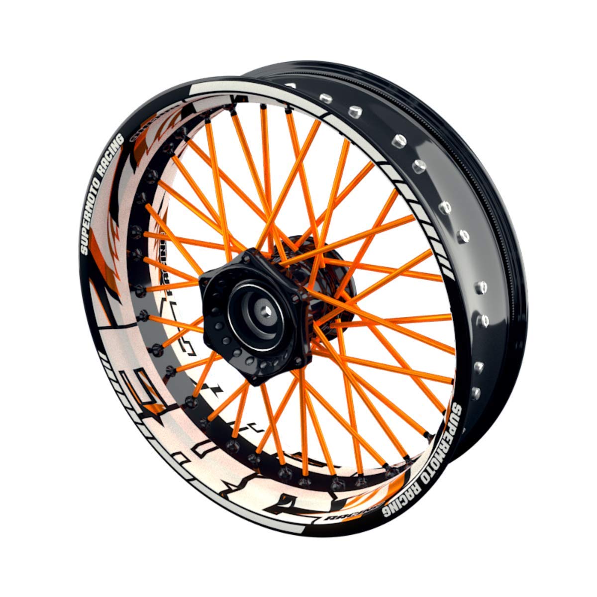 OneWheel Felgenaufkleber Motorrad passend für KTM EXC passt auf alle 17 Zoll Supermoto Felgen - Vorder- und Hinterrad beidseitig inkl. Farbiger Spokes - V4 - Felgenrandaufkleber (orange) von OneWheel