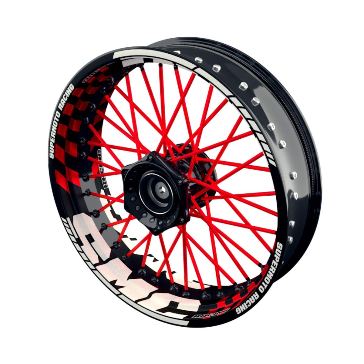 OneWheel Felgenaufkleber Motorrad passend für KTM SMC Racing passt auf alle 17 Zoll Supermoto Felgen - Vorder- und Hinterrad beidseitig inkl. Farbiger Spokes - V1 - Felgenrandaufkleber (rot) von OneWheel