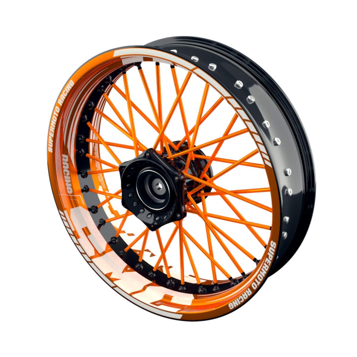 OneWheel Felgenaufkleber Motorrad passend für KTM SMC Racing passt auf alle 17 Zoll Supermoto Felgen - Vorder- und Hinterrad beidseitig inkl. Farbiger Spokes - V5 - Felgenrandaufkleber (orange) von OneWheel