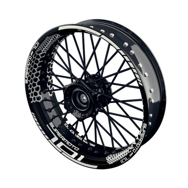 OneWheel Felgenaufkleber Motorrad passend für Supermoto Husqvarna 701 Design 3 | 17 Zoll | Vorder- und Hinterrad inkl. Farbiger Spokes (schwarz) von OneWheel