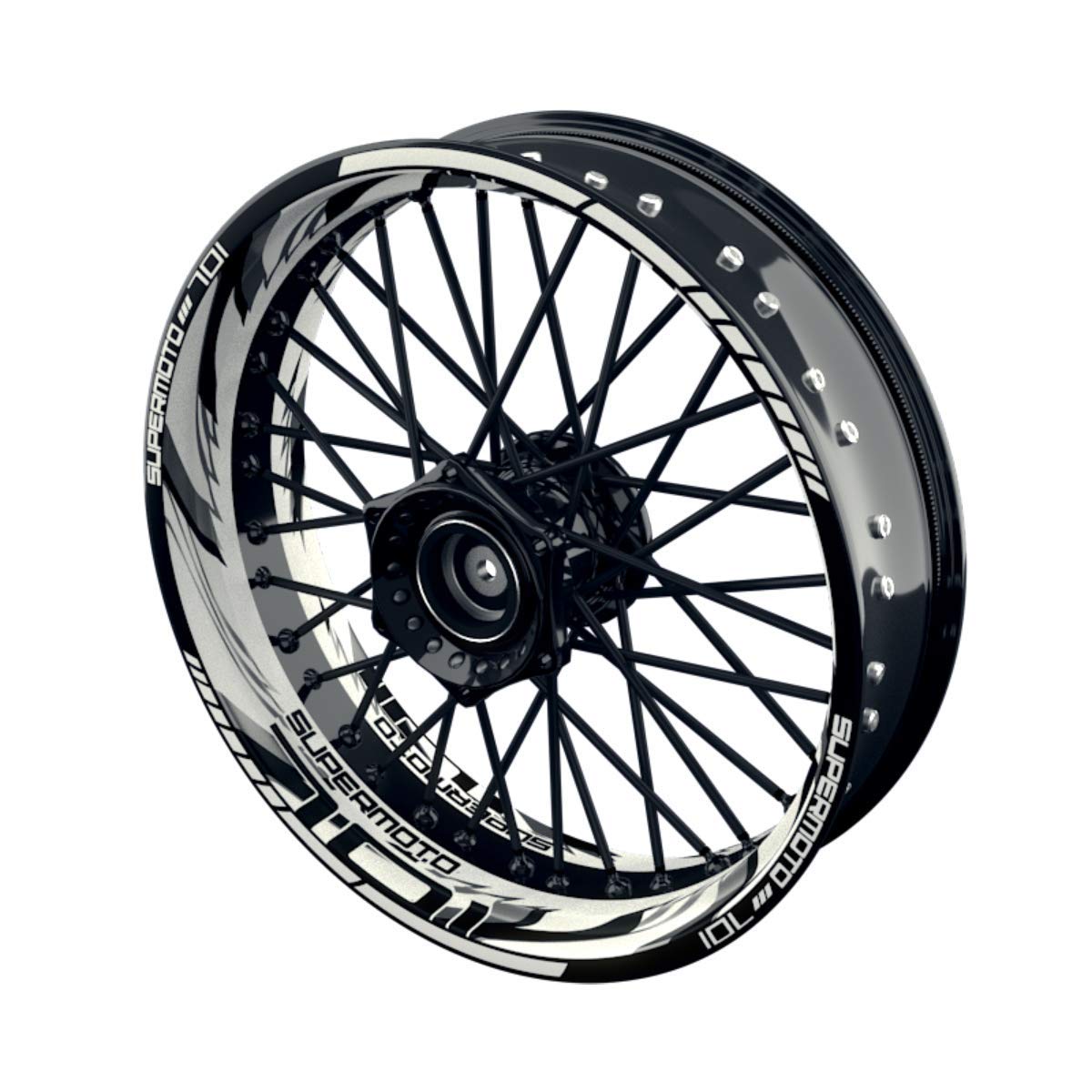 OneWheel Felgenaufkleber Motorrad passend für Supermoto Husqvarna 701 Design 5 | 17 Zoll | Vorder- und Hinterrad inkl Farbiger Spokes (schwarz) von OneWheel