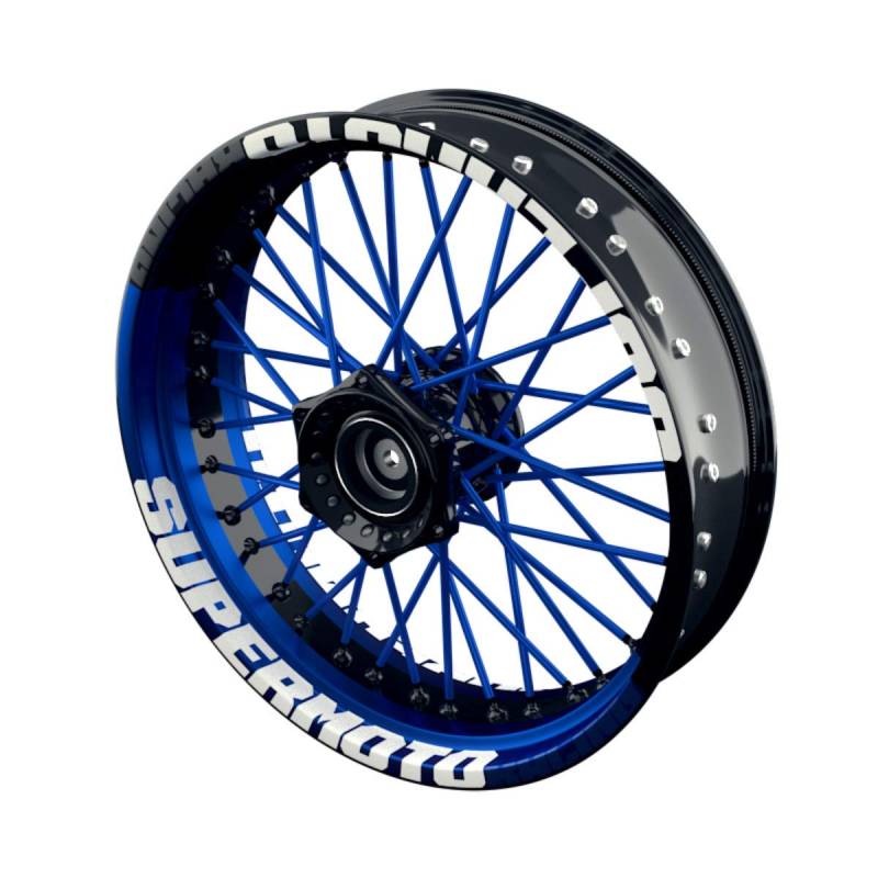 OneWheel Felgenaufkleber Motorrad passend für alle 17 Zoll Supermoto Felgen - Vorder- und Hinterrad beidseitig inkl. Farbiger Spokes - V10 - Felgenrandaufkleber (blau) von OneWheel