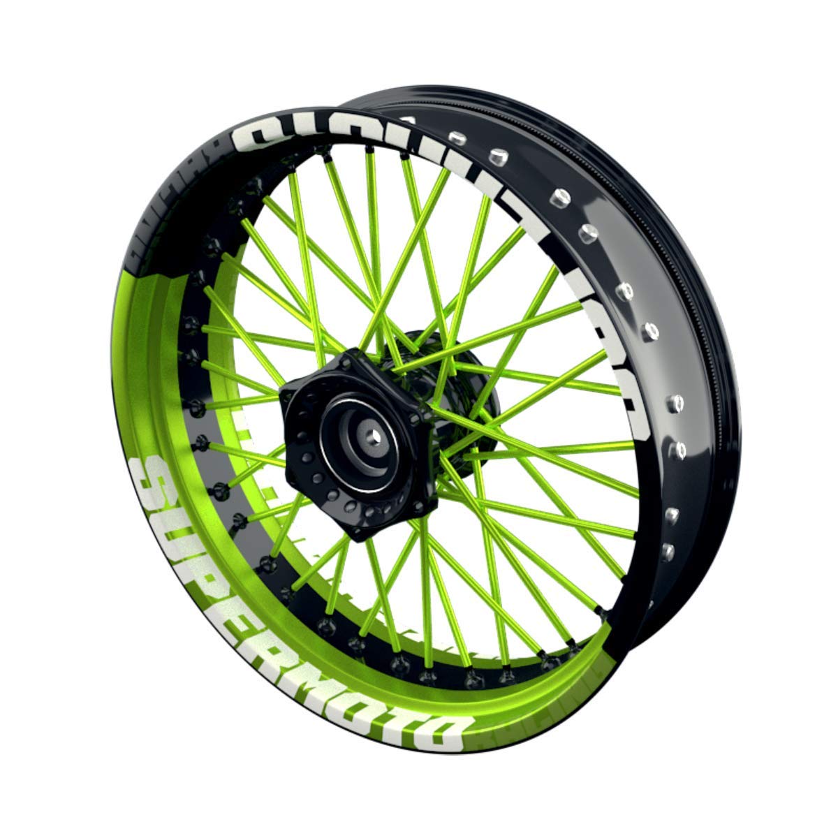 OneWheel Felgenaufkleber Motorrad passend für alle 17 Zoll Supermoto Felgen - Vorder- und Hinterrad beidseitig inkl. Farbiger Spokes - V10 - Felgenrandaufkleber (grün) von OneWheel