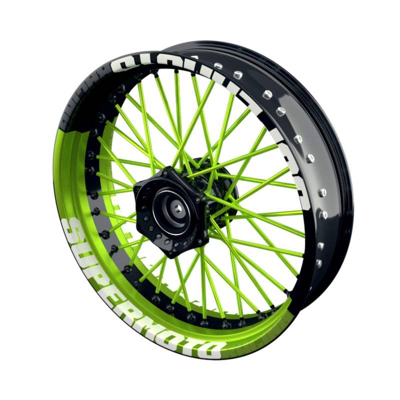 OneWheel Felgenaufkleber Motorrad passend für alle 17 Zoll Supermoto Felgen - Vorder- und Hinterrad beidseitig inkl. Farbiger Spokes - V10 - Felgenrandaufkleber (grün) von OneWheel