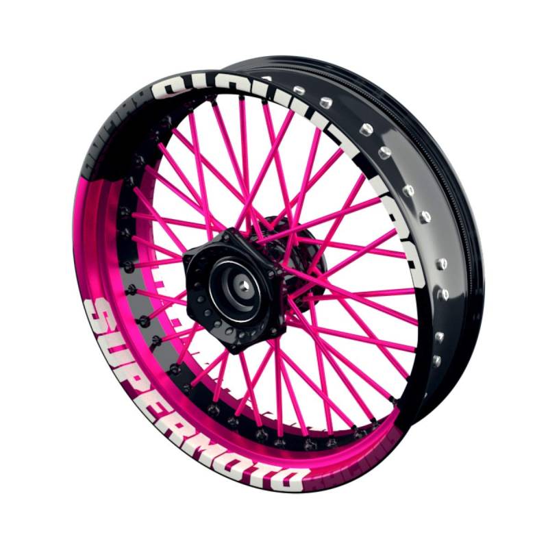 OneWheel Felgenaufkleber Motorrad passend für alle 17 Zoll Supermoto Felgen - Vorder- und Hinterrad beidseitig inkl. Farbiger Spokes - V10 - Felgenrandaufkleber (pink) von OneWheel