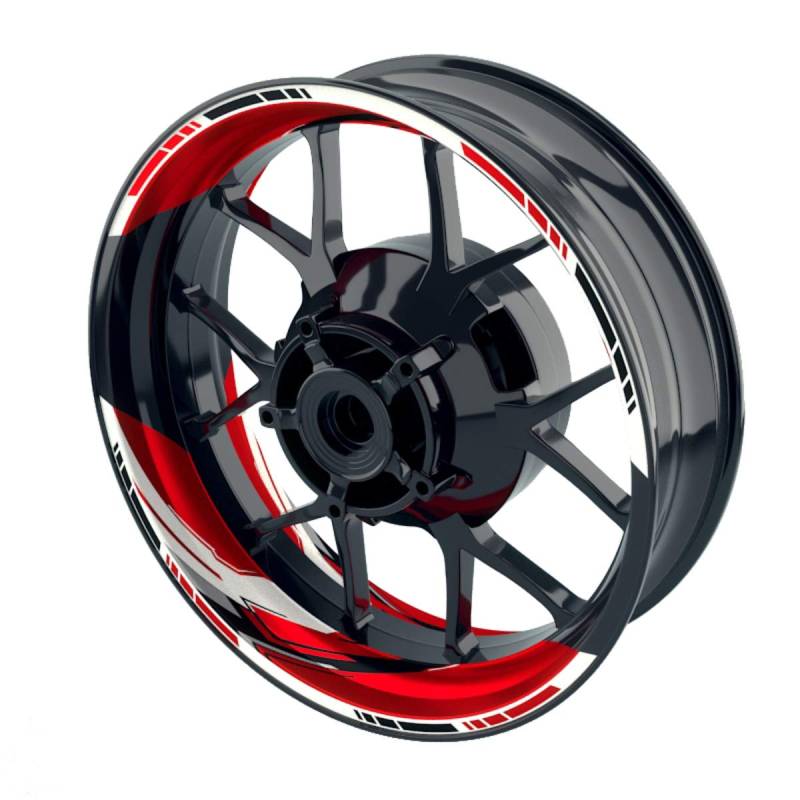 OneWheel Felgenaufkleber für Motorrad Racing Design 3 passend für 17" Felgen/Vorder- und Hinterrad beidseitig | Zweiteiliger Aufkleber | Premium Felgenrandaufkleber komplettes Set (rot) von OneWheel