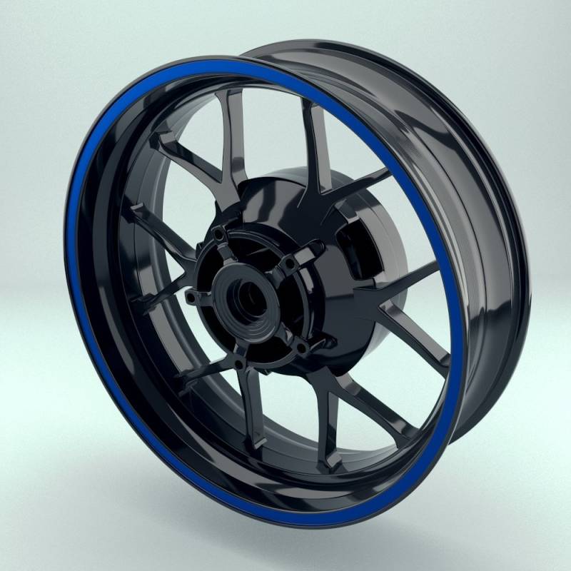 OneWheel Felgenrandaufkleber 10mm Motorrad & Auto (15-19 Zoll) - Farbe wählbar - 10 Felgenstreifen für Vorder- & Hinterreifen (Blau) von OneWheel