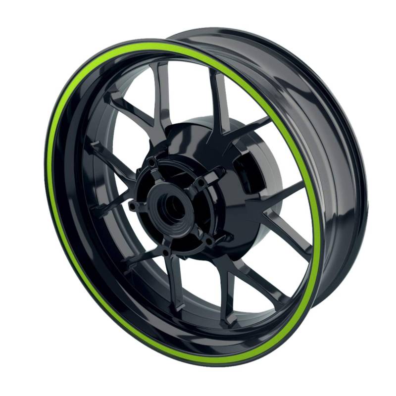 OneWheel Felgenrandaufkleber 8mm Motorrad & Auto (15-19 Zoll) - Farbe wählbar - 10 Felgenstreifen für Vorder- & Hinterreifen (Grün - glänzend) von OneWheel