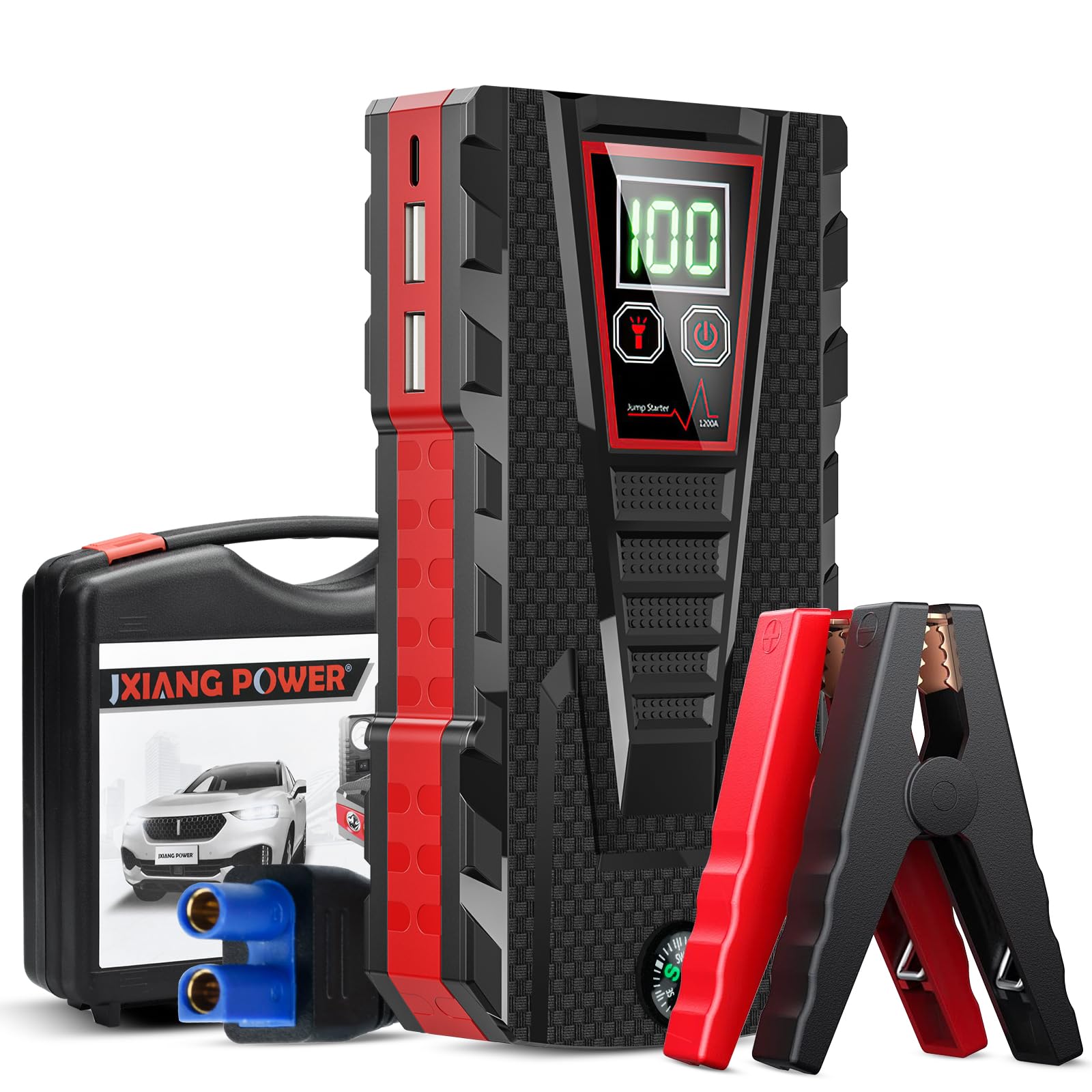 Onherm Starthilfe Powerbank, 1500A Spitzstrom, 30000mAh Auto Starthilfe Powerbank, Jump Starter für 6.0L Benzin Oder 4.0L Diesel, Starter Powerbank mit LED Taschenlampe für 12V Fahrzeuge SUV Motorrad von Onherm