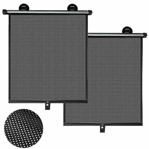 2 Stück Auto-Sonnenschutz, einziehbarer Auto-Seitenflügel, Baby-Sonnenschutz, Rollvorhang, Auto-Seitenscheibe,Sonnenschutz, PVC, schwarz, Heckscheibe, universelle Passform von Oniissy