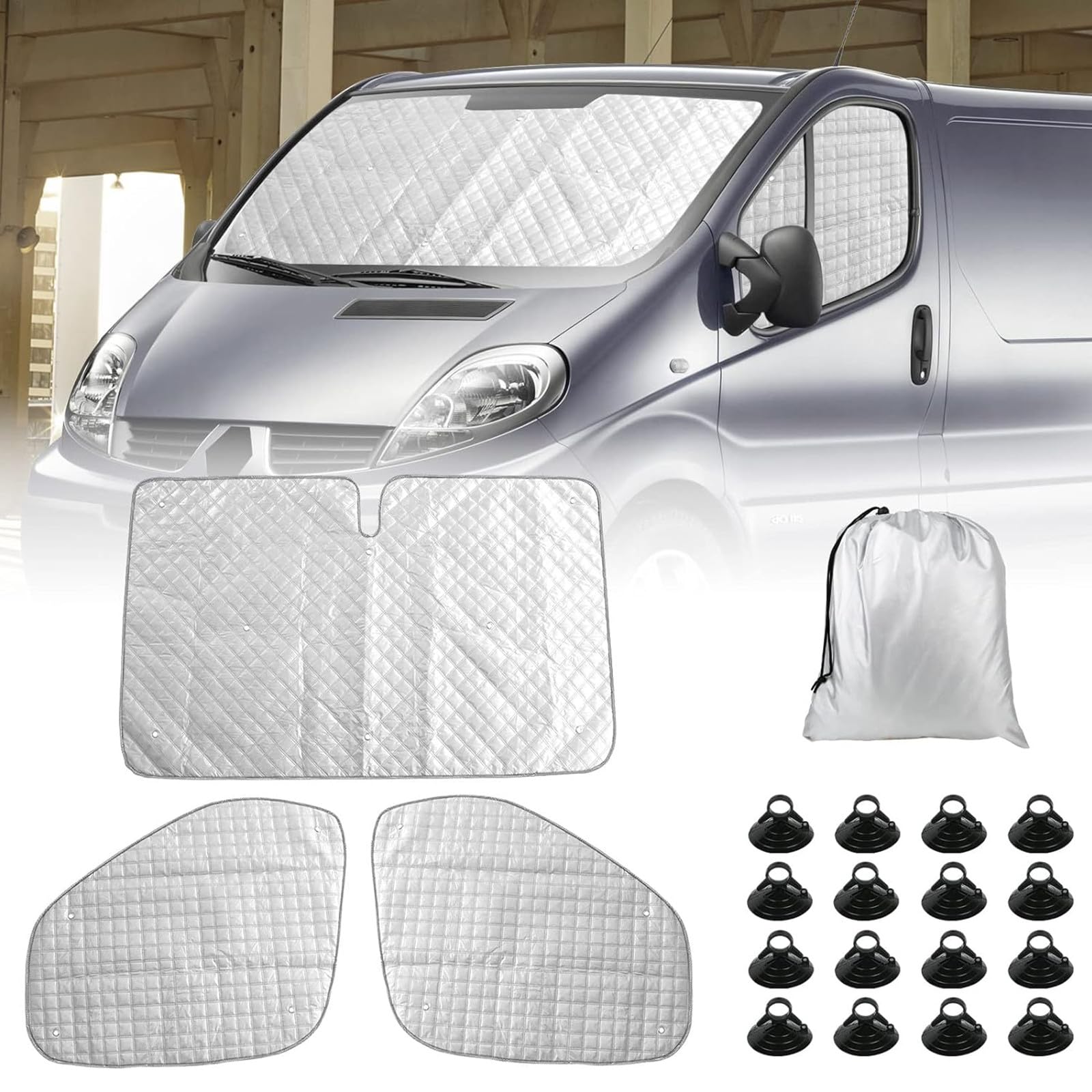 Thermomatte Fahrerhaus Innen für Opel Vivaro Renault Trafic Nissan NV300 FIAT Talento 2014–2023, 3 Stk Luxus Windschutzscheiben Sonnenblende Wintergegen Schnee UV Staub Frontscheibenabdeckung von Opaltool