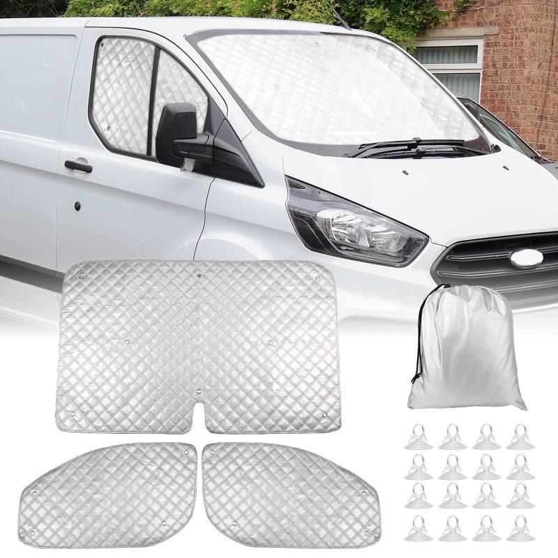 3 Stück Thermomatte Fahrerhaus Innen für alle Ford Transit Custom, Luxus Windschutzscheiben Sonnenblende Wintergegen Schnee UV Staub Frontscheibenabdeckung von Opaltool