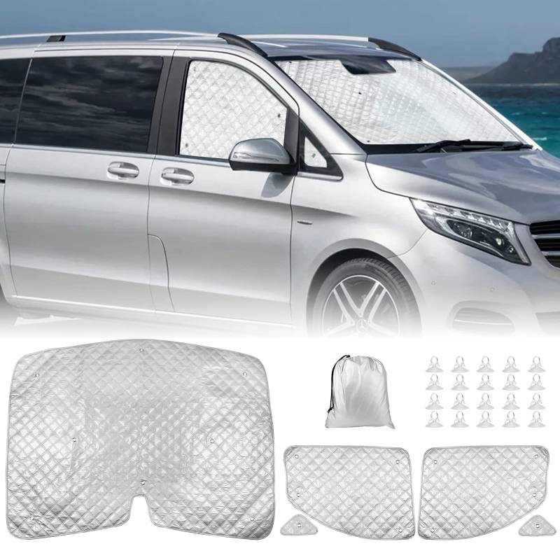 5 Stück Frontscheibenabdeckung Auto Sonnenschutz Innen, Luxus Sonnenschutz Auto Windschutzscheibe Abdeckung für 2014-2022 Mercedes-Benz VITO III W447 / Viano von Opaltool