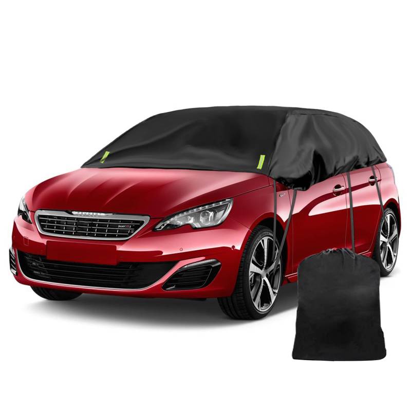 Schwarzes Halbgarage für 2007-2023 Peugeot 308 Hatchback, Maßgeschneidertes Autogarage Softtop Halbabdeckung vor Frost, Schnee und Sonne von Opaltool