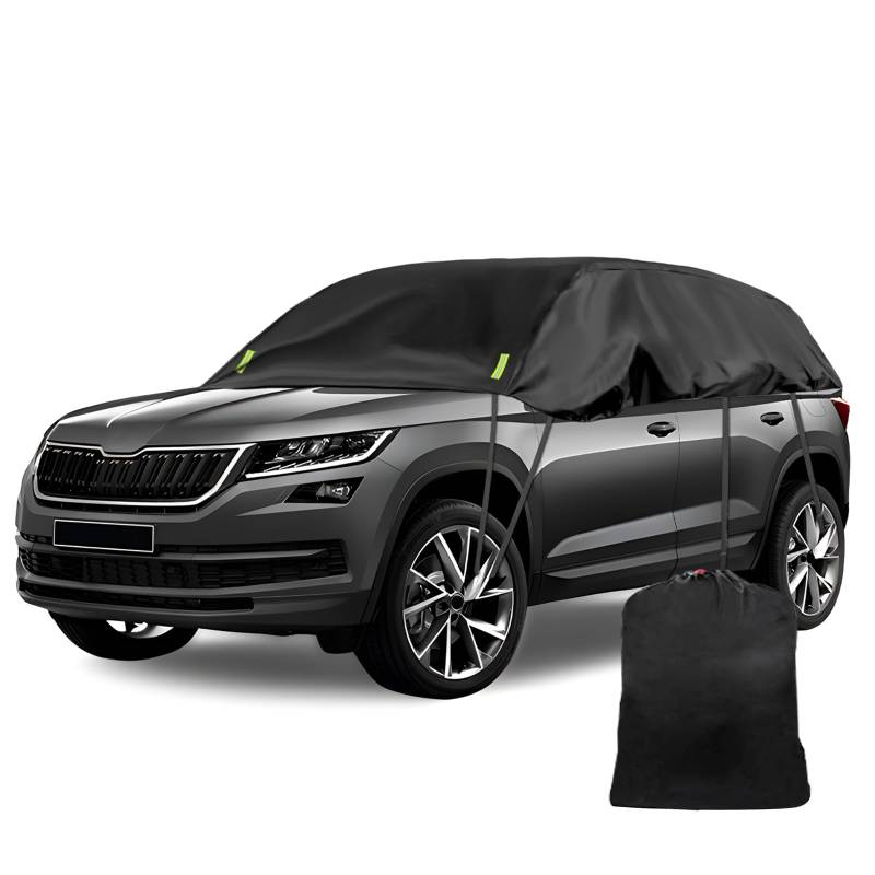 Schwarzes Halbgarage für 2016-2023 Skoda Kodiaq, Maßgeschneidertes Autogarage Softtop Halbabdeckung vor Frost, Schnee und Sonne von Opaltool