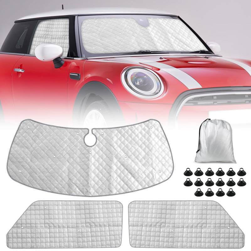 Sonnenschutz Auto Frontscheibe für 2015-2024 Mini Cooper, 3PCS Internes Thermomatte Set mit Aufbewahrungstasche, Sonnenschutz Frontscheibe innen, 98% Verdunkelung von Opaltool