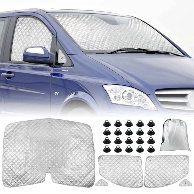 Thermomatte Fahrerhaus Innen für 2003-2014 Mercedes-Benz VITO II W639/Viano, 5 Stk Wasserdicht UV-Proof Auto Frontscheibe Schnee Frontscheibenabdeckung mit Schwarzem Rücken, 98% Verdunkelung von Opaltool