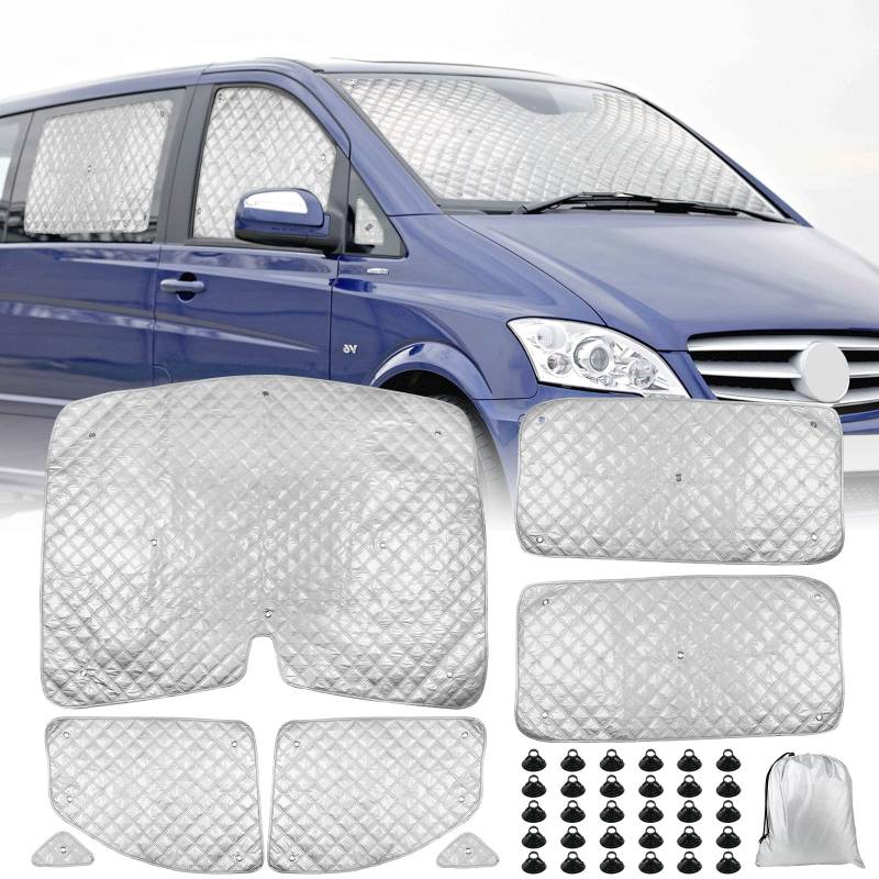 Thermomatte Fahrerhaus Innen für 2003-2014 Mercedes-Benz VITO II W639/Viano, 7 STK Wasserdicht UV-Proof Auto Frontscheibe Schnee Frontscheibenabdeckung mit Schwarzem Rücken, 98% Verdunkelung von Opaltool