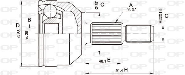 Gelenksatz, Antriebswelle Vorderachse radseitig Open Parts CVJ5202.10 von Open Parts