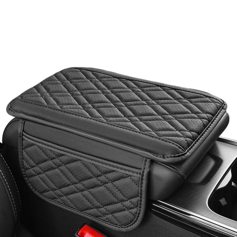 Car Center Console Cover, Leather Armrest Cover Cushion, Multifunctional Console Cover, Console Cover with Storage, Car Armrest Cushion, Console Cover with Side Bag, Leather Console Cushion von Opvonxeh