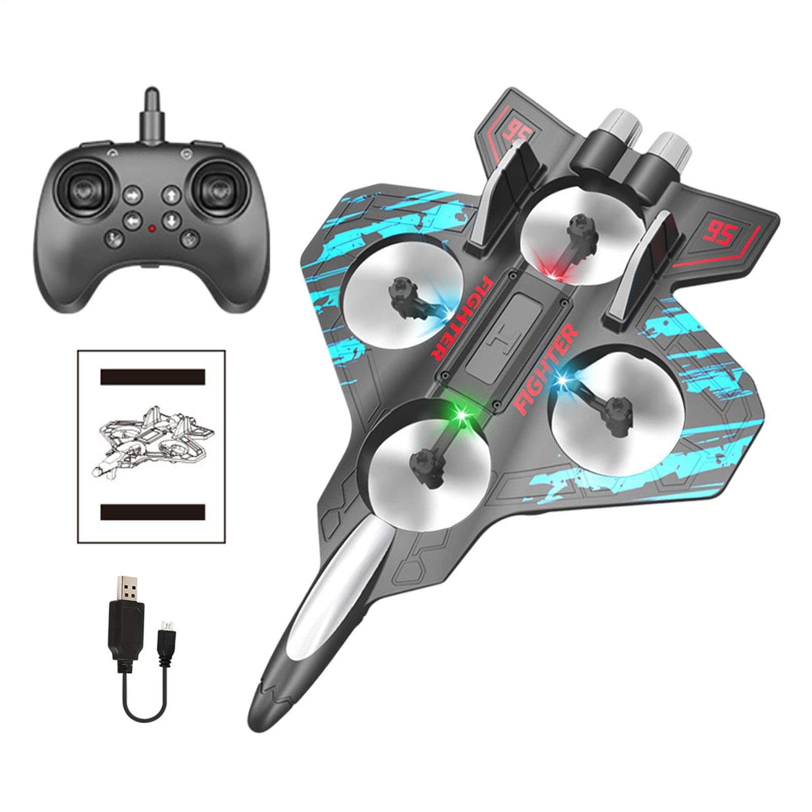 Opvonxeh Remote Control Plane, LED Light Up Foam RC Drohne, Foam Airplane Drohne, Flying Toy, 2,4 GHz Fighter Model Toy Quadcopter Airplanes Glider 2 Modi Flying Hubschrauber Spielzeug für von Opvonxeh