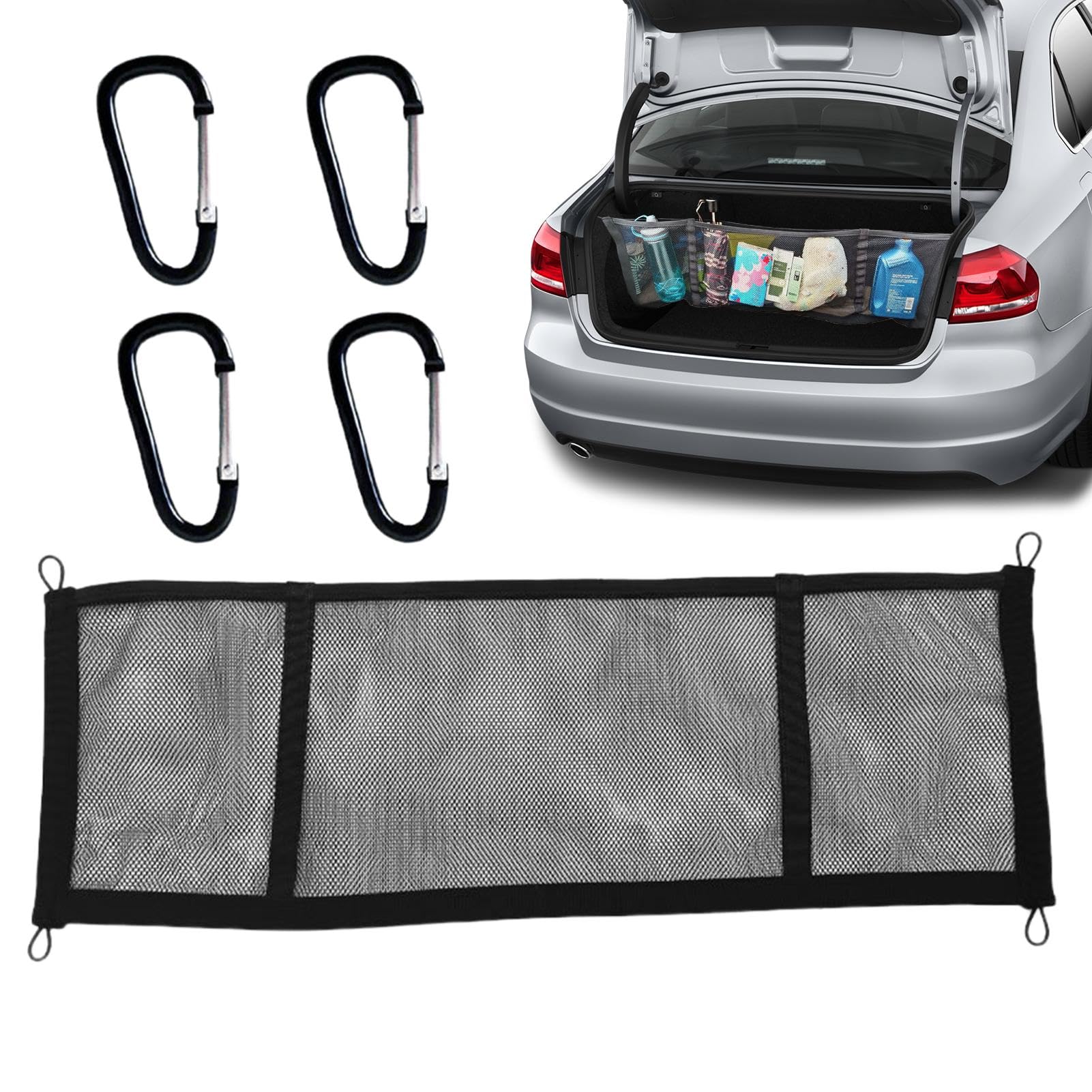 Trunk Cargo Net | Elastic Truck Bed Organizer | Multifunction Trunk Net, Hangable Trunk Bag, Trunk Organizer with Carabiners, High Load Bearing Trunk Net, Vehicle Cargo Net, Truck Bed Net Organizer von Opvonxeh