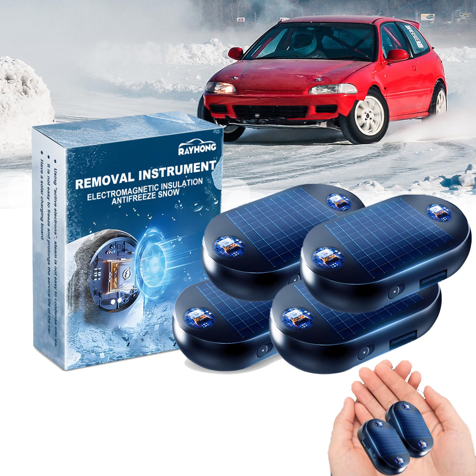 Gefrierschutzinstrument Gegen Störungen Durch Schnee Und Eis, Elektromagnetische Wellen Als Frostschutz - Und Schneeräumgerät, Fortschrittliches Tragbarer Elektromagnetischer Auto-Enteiser (4pcs) von Ordaba