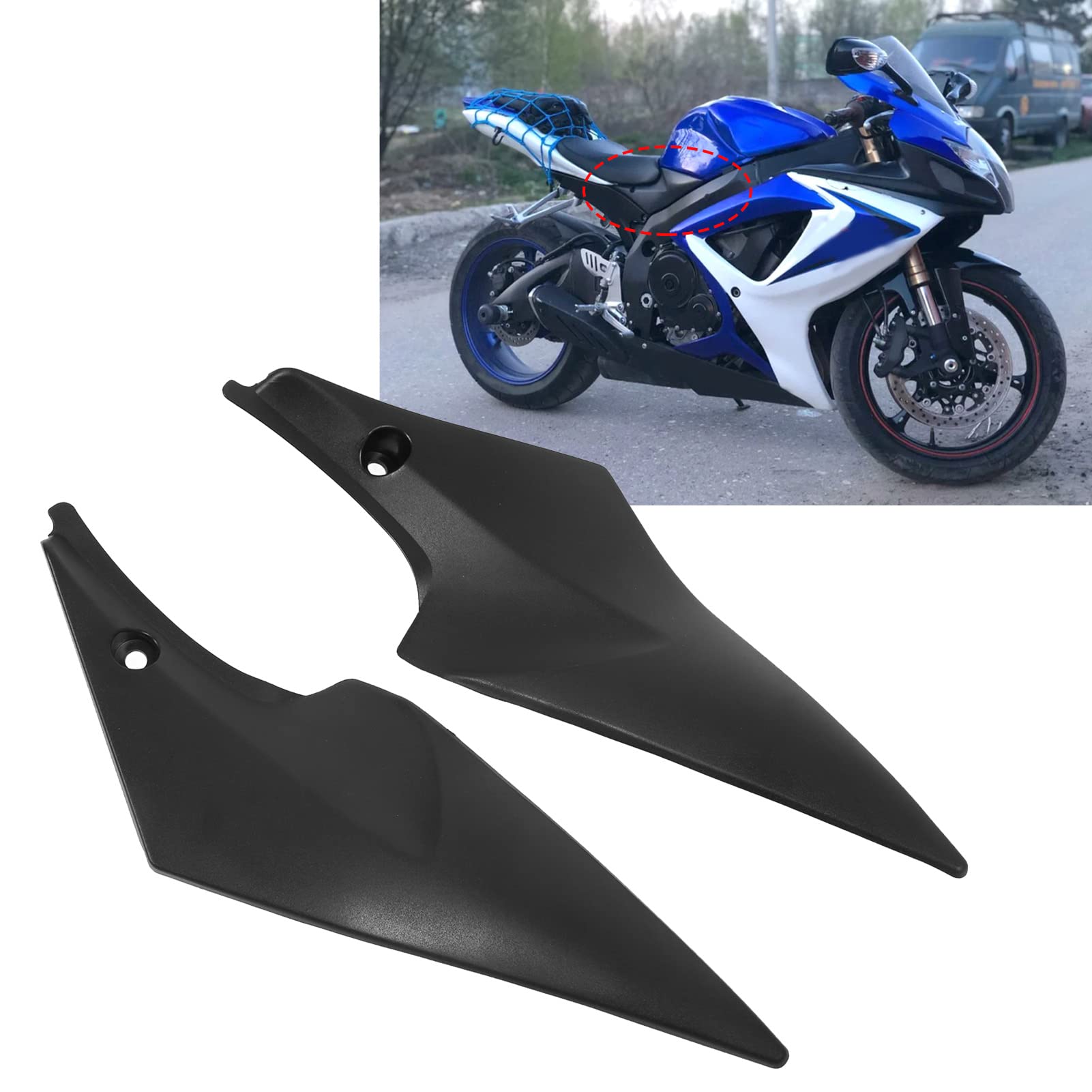 2 Stück Motorrad Tankseitenverkleidung Gastankabdeckung, Schwarz Gastankseitenverkleidung Verkleidung Kompatibel für SUZUKI GSX-R 600 750 2006-2007(Schwarz) von Oreq