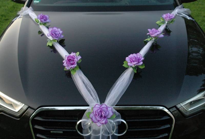 Organza M Auto Schmuck Braut Paar Rose Deko Dekoration Autoschmuck Hochzeit Car Auto Wedding Deko (Lila/Weiß) von Auto-schmuck so einfach so kreativ