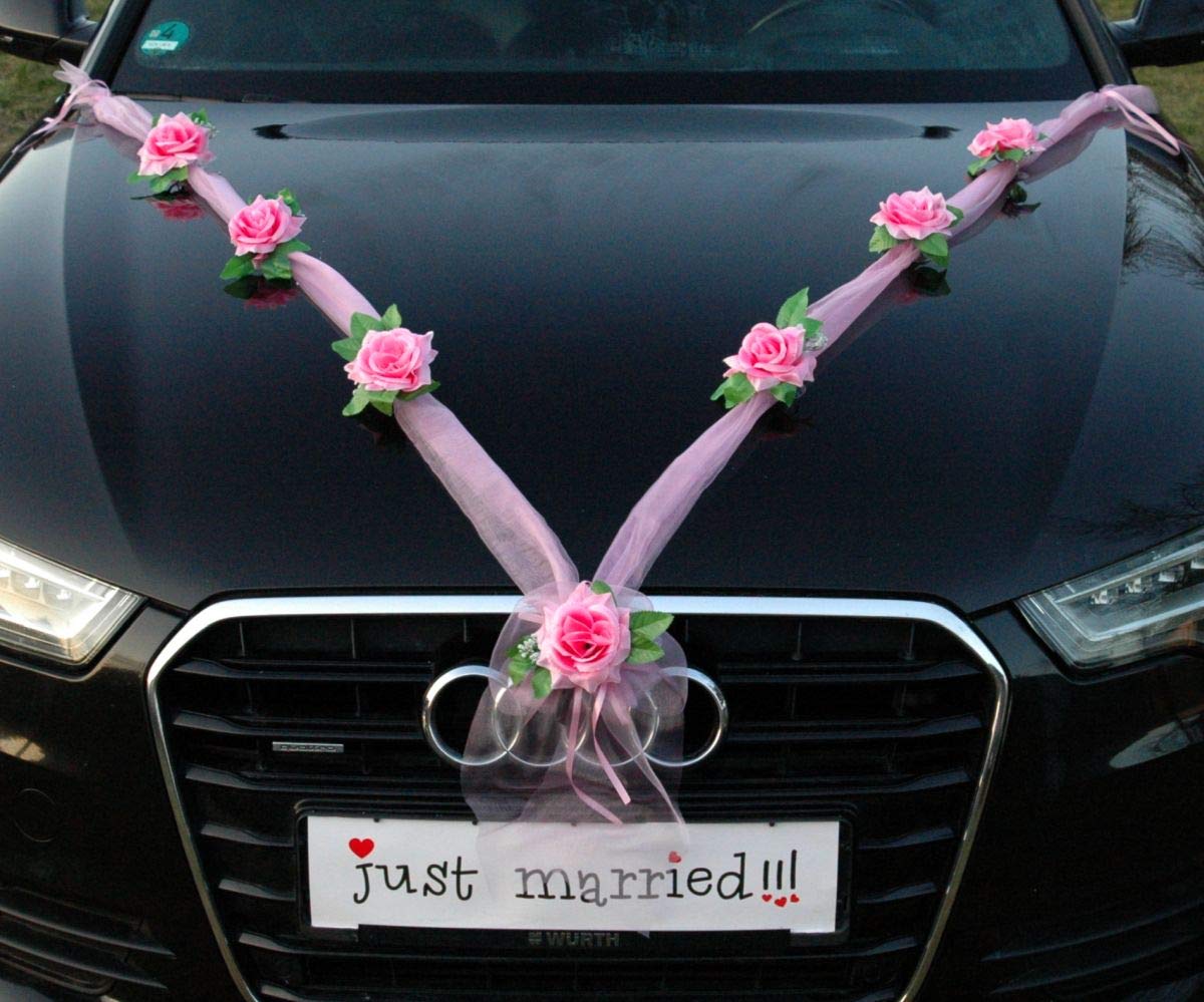 Organza M Auto Schmuck Braut Paar Rose Deko Dekoration Autoschmuck Hochzeit Car Auto Wedding Deko (Rosa/Rosa) von Auto-schmuck so einfach so kreativ