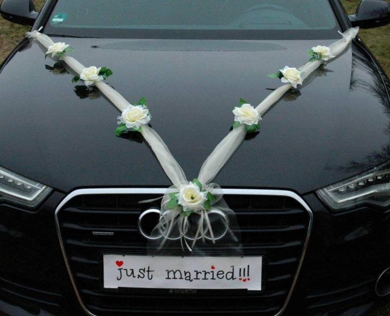 Organza M Auto Schmuck Braut Paar Rose Deko Dekoration Autoschmuck Hochzeit Car Auto Wedding Deko Girlande PKW (Ecru/Ecru) von Auto-schmuck so einfach so kreativ