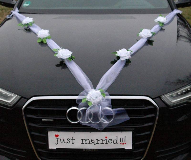 Organza M Auto Schmuck Braut Paar Rose Deko Dekoration Hochzeit Car Auto Wedding Deko Girlande PKW (Reinweiß/Weiß) von Auto-schmuck so einfach so kreativ