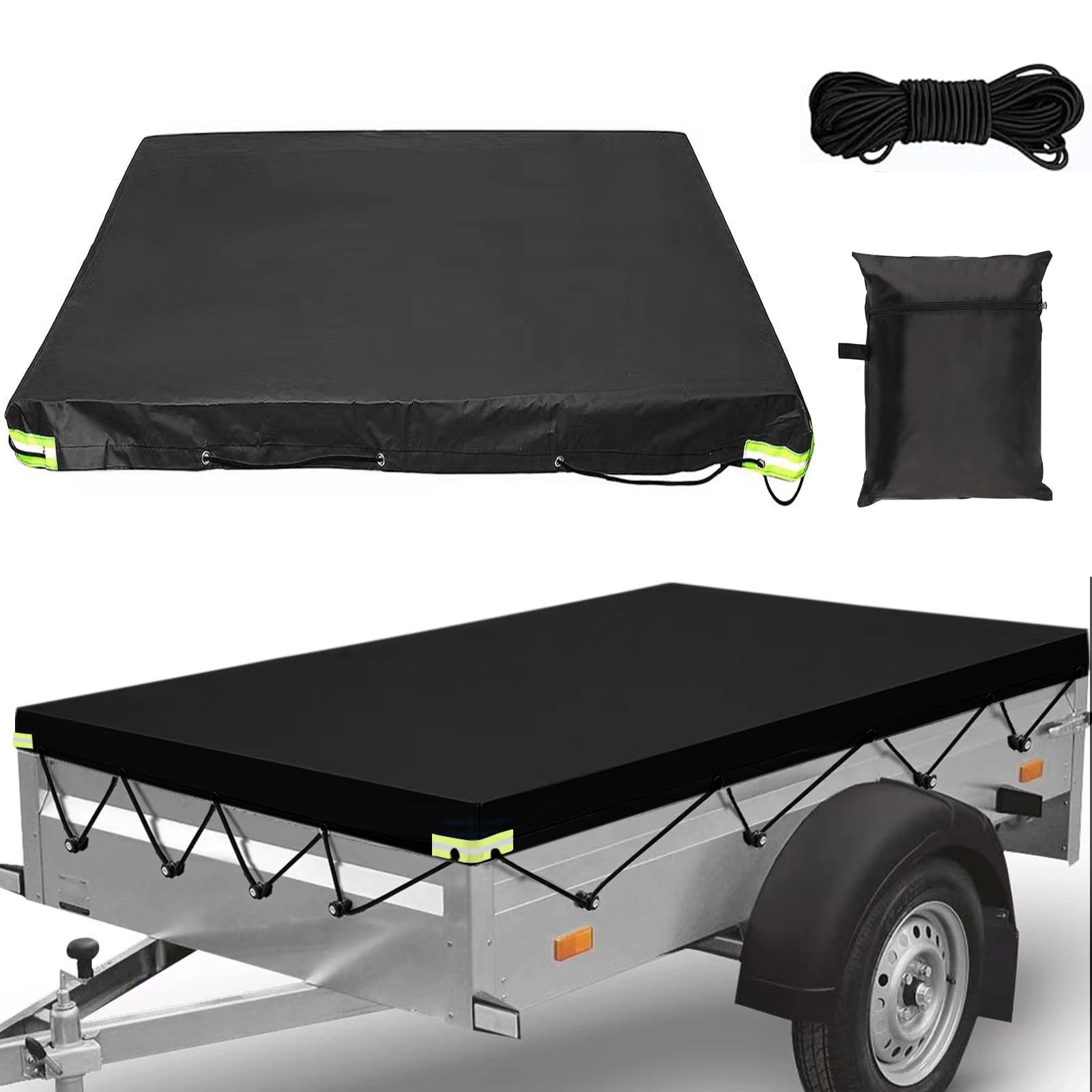 Anhängerplane Flachplane 214x122x13cm Wasserdicht Sunproof Anhängerabdeckung mit 8M Seil und Aufbewahrungstasche, Reißfesten Oxford Anhängerplane Flachplane Randverstärkung für 750 kg Trailer Auto von Orizizhic