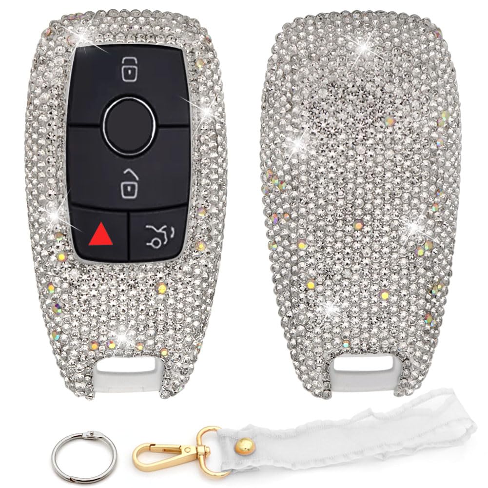 Ornater Schlüsselanhänger Cover Kompatibel mit Mercedes Benz C E S M CLS CLK GLK GLC G Klasse Bling Kristall Strass Diamant Schlüsselhülle, silber, Model A von Ornater