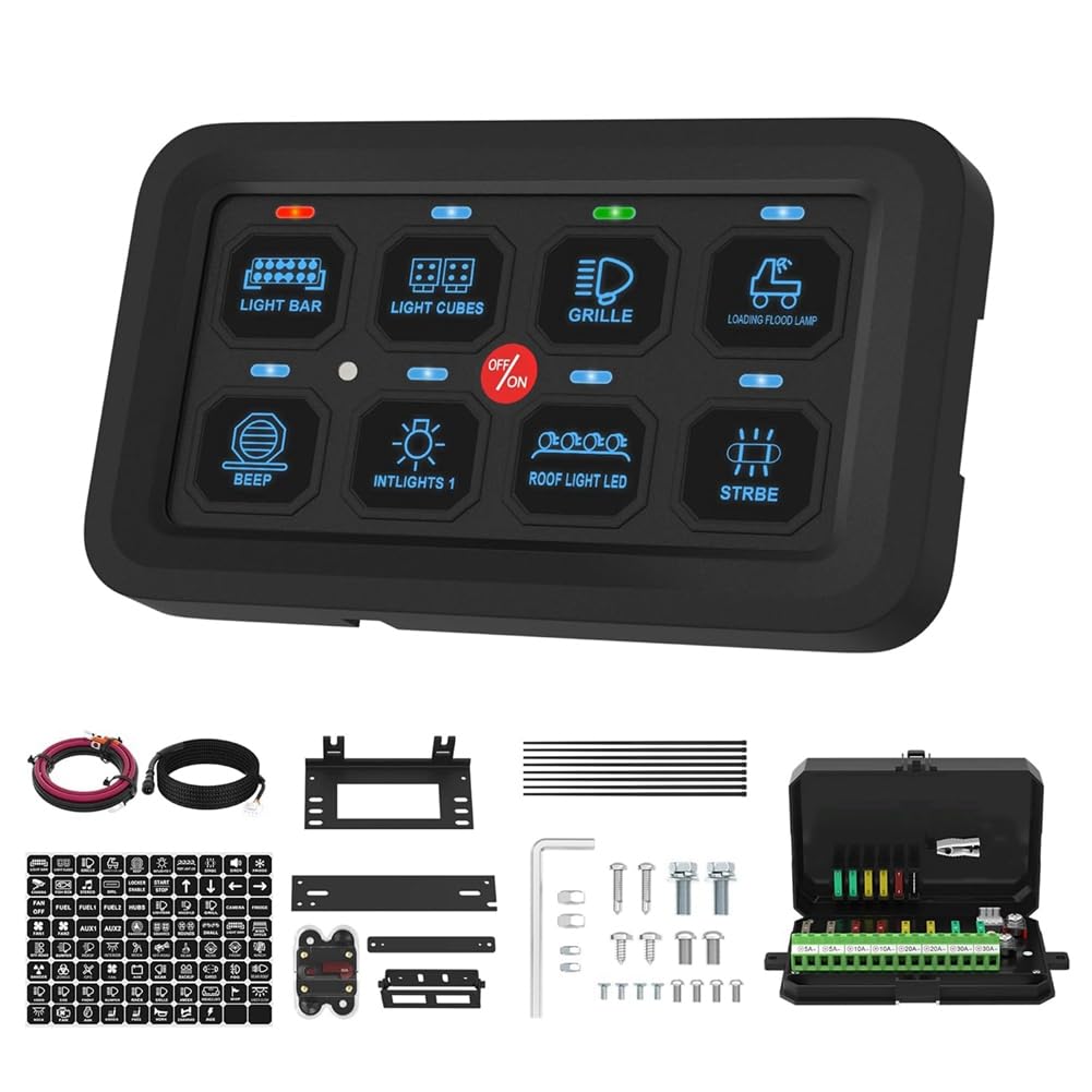 Orolotay 8-Gang-Schalterfeld, RGB-LED-Lichtschalterfeld, Multifunktions-Umschalt-/Momentan-/Impuls-Touch-Control-Schalter-Pod-Box von Orolotay