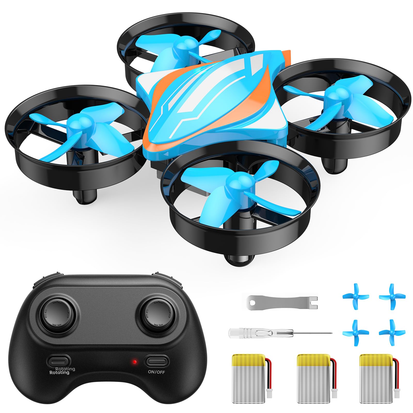 Mini Drohne für Kinder und Erwachsene, RC Quadrocopter, Orvina OV-18 Kleiner Ferngesteuerter Drone mit 3 Akkus für Anfänger Indoor, Spielzeug Geschenk für Jungen und Mädchen (Blau) von Orvina