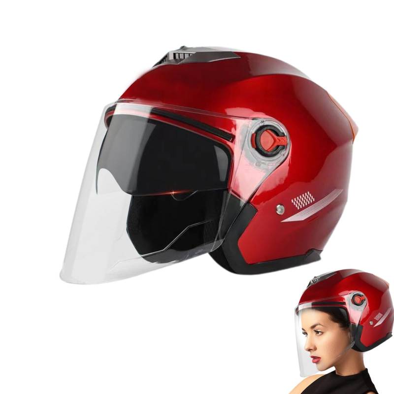 Oseczmut 3/4 Offener Motorradhelm | Motorradhelm Erwachsene Mit Visier | Jethelm Mit Doppelvisier Für Herren Und Damen, Motorradhelm Damen Und Herren, Offenes Gesicht Jethelme Mit Doppelvisier von Oseczmut