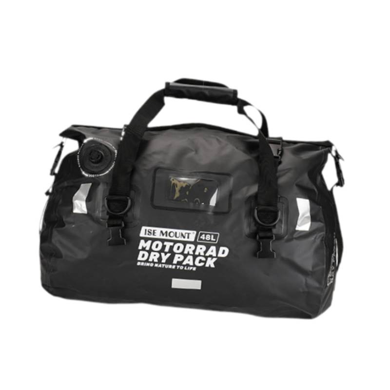 Oshhni Motorrad-Gepäcktasche, Sattel-Seesack, Schnellverschluss-Schnallen, wasserdichte Gepäck-Heckrolle für Reisen und Outdoor-Aktivitäten, Schwarz Und 48l von Oshhni