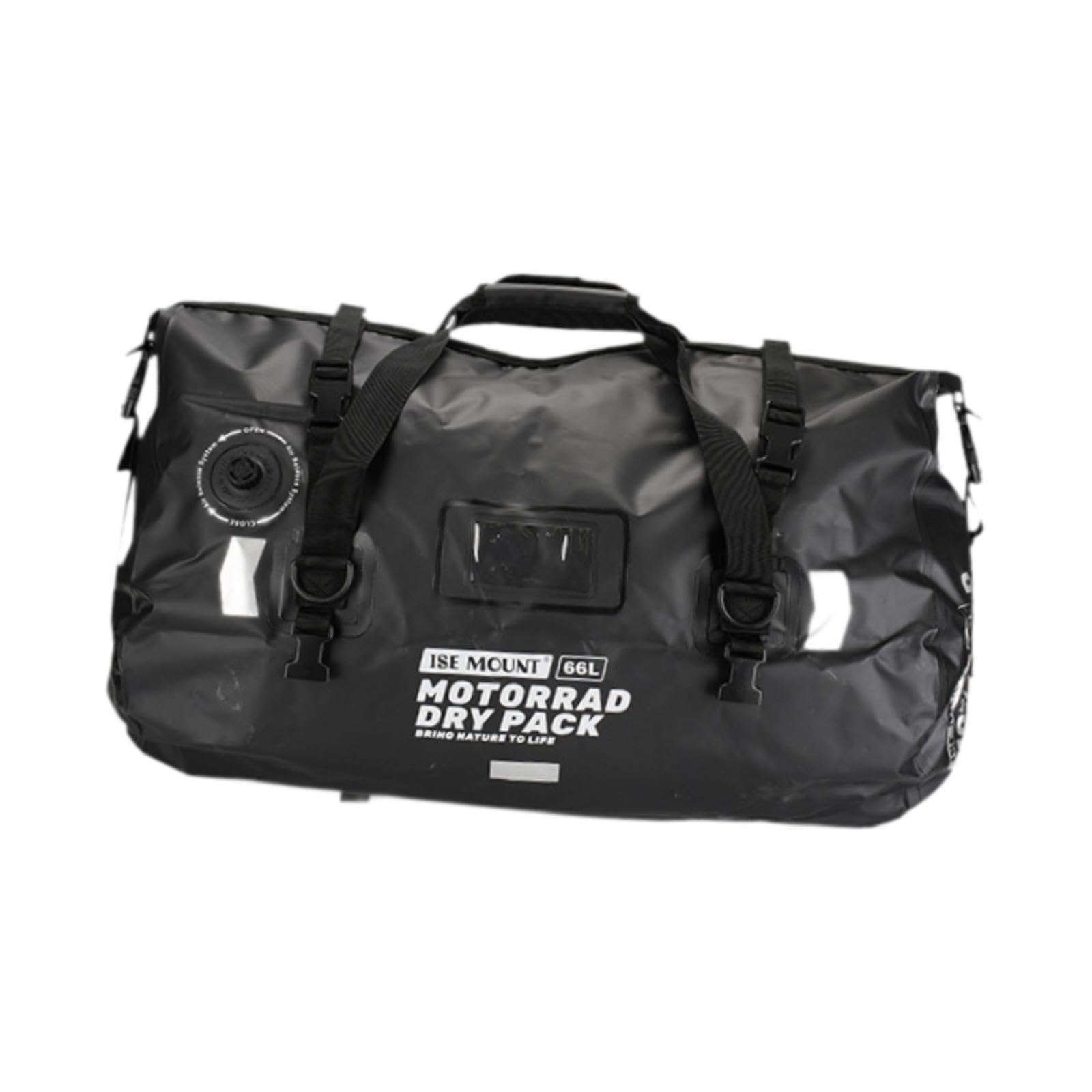 Oshhni Motorrad-Gepäcktasche, Sattel-Seesack, Schnellverschluss-Schnallen, wasserdichte Gepäck-Heckrolle für Reisen und Outdoor-Aktivitäten, Schwarz Und 66l von Oshhni