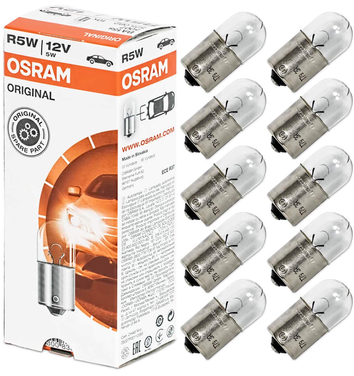 OSRAM ORIGINAL R5W Halogen, Schluss-, Kennzeichen-, Park- und Positionslicht, 5007, 12V PKW, Faltschachtel (10 Stück) von Osram